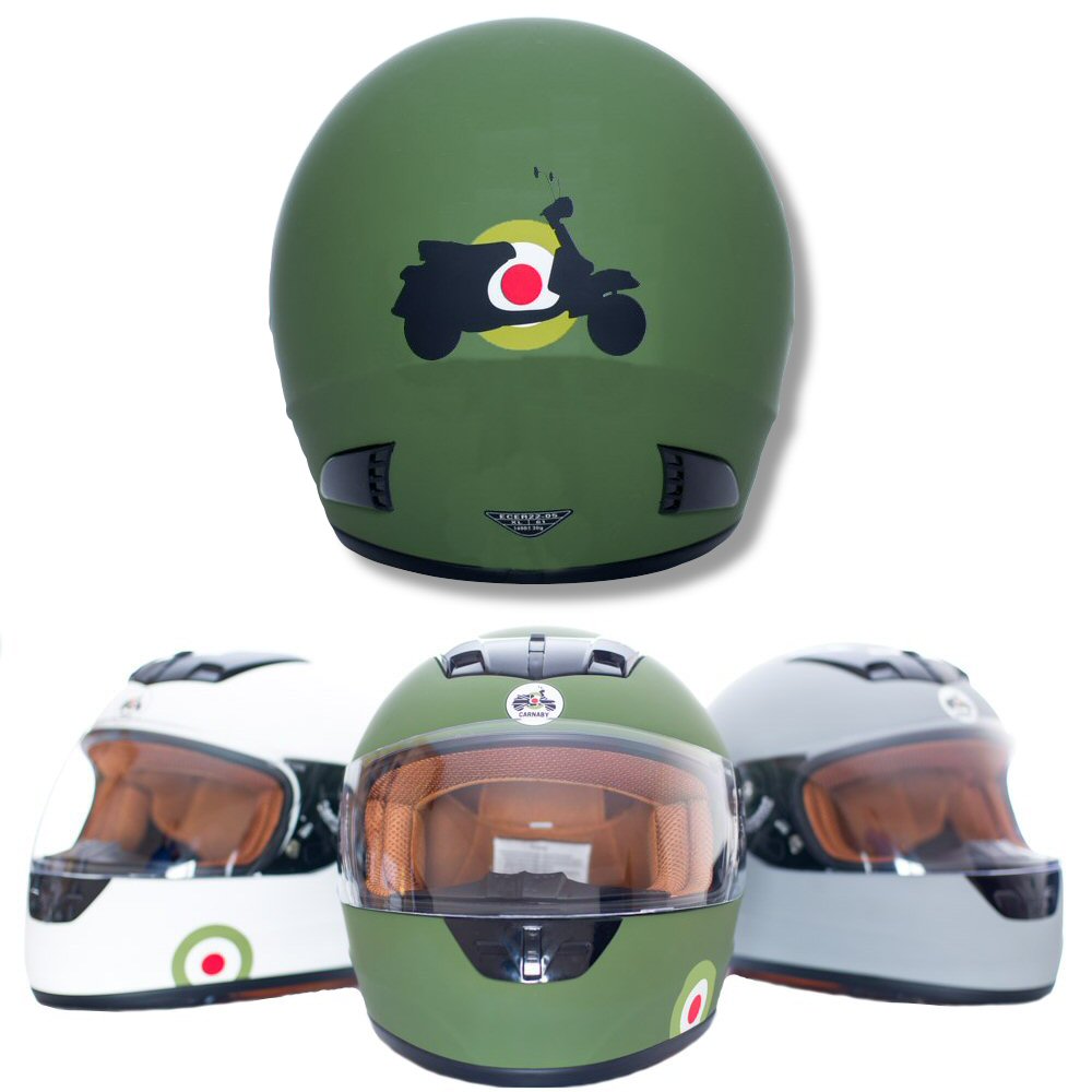 Carnaby Designs Mod Scooterist Scooter Target Full Face Scooter Crash